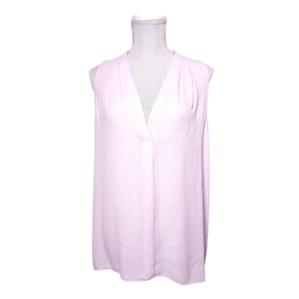 Vince Camuto Womens Pale Pink Sleeveless V-Neck Pleated Blouse Top Size L